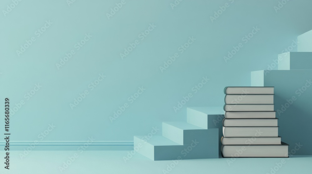 Stack of Books on Blue Staircase: Education, Growth, and Knowledge Stack of Books on Blue Staircase: Education, Growth, and Knowledge