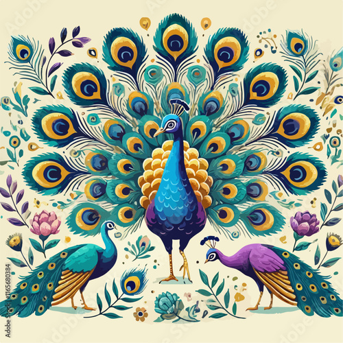peacock with feathers