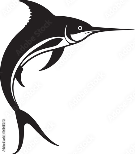 black and white marlin fish logo type silhouette designs