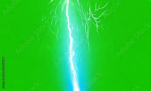 Electric shock effect with bright, vivid lightning bolts sparking and pulsing on an isolated green screen background