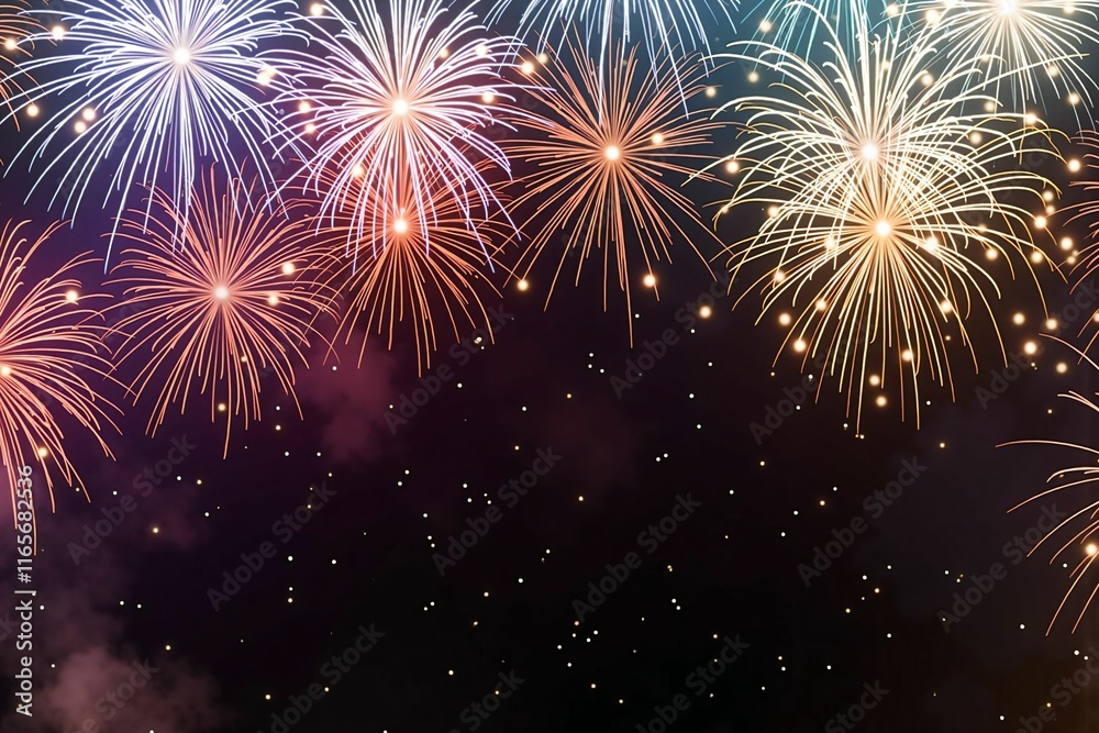 Spectacular Fireworks Display in the Night Sky with Vibrant Colors and Glittering Effects Spectacular Fireworks Display in the Night Sky with Vibrant Colors and Glittering Effects
