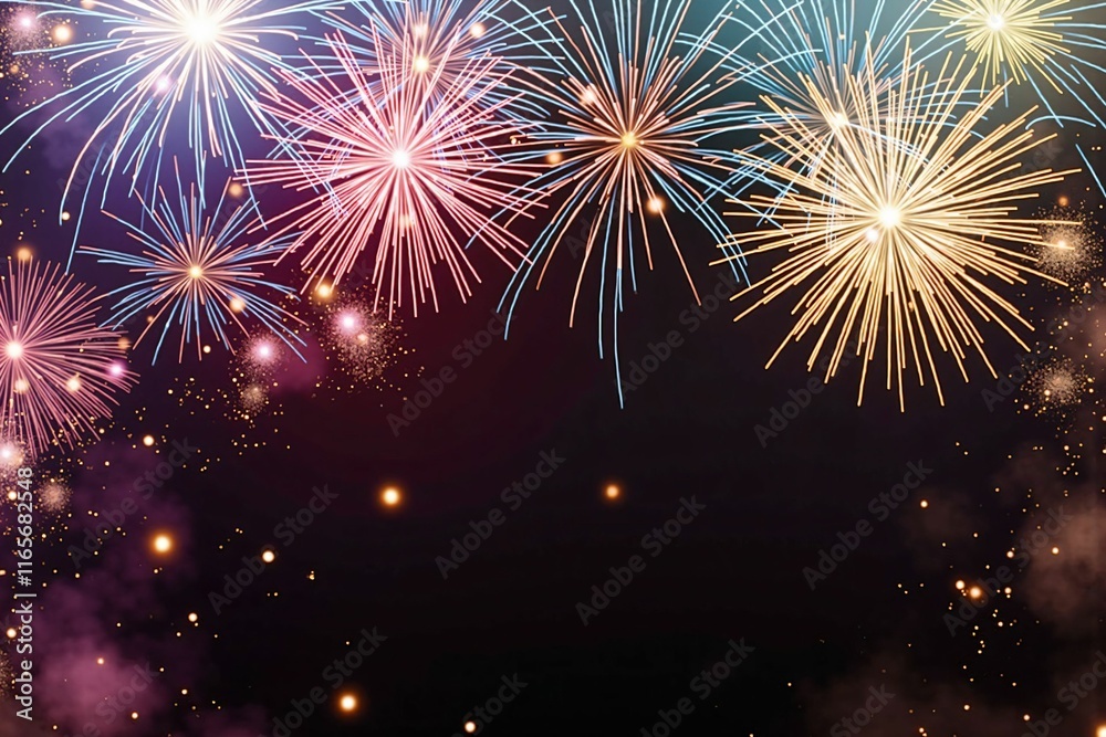 Spectacular Fireworks Display in the Night Sky with Vibrant Colors and Glittering Effects Spectacular Fireworks Display in the Night Sky with Vibrant Colors and Glittering Effects