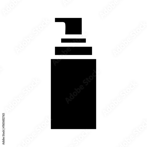 Black silhouette of a dispenser bottle. Concept of hygiene, cleanliness, and skincare.
