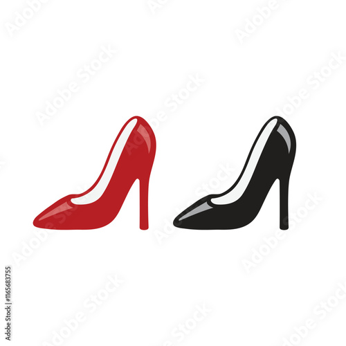 Black and red high heeled shoe icons. Simple drawing of stiletto heels, shopping and fashion vector illustration.
