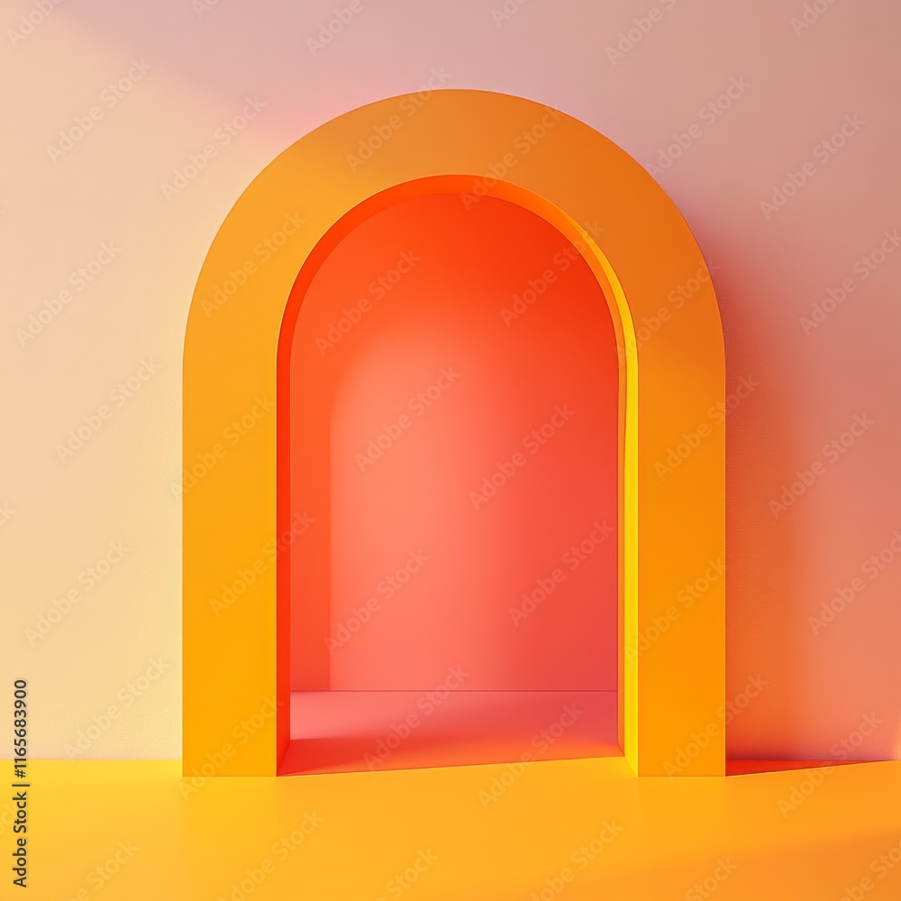 f an arch in the middle of a flat wall, minimalistic, symmetrical, with orange and pink colors, simple shapes, smooth gradient background f an arch in the middle of a flat wall, minimalistic, symmetrical, with orange and pink colors, simple shapes, smooth gradient background
