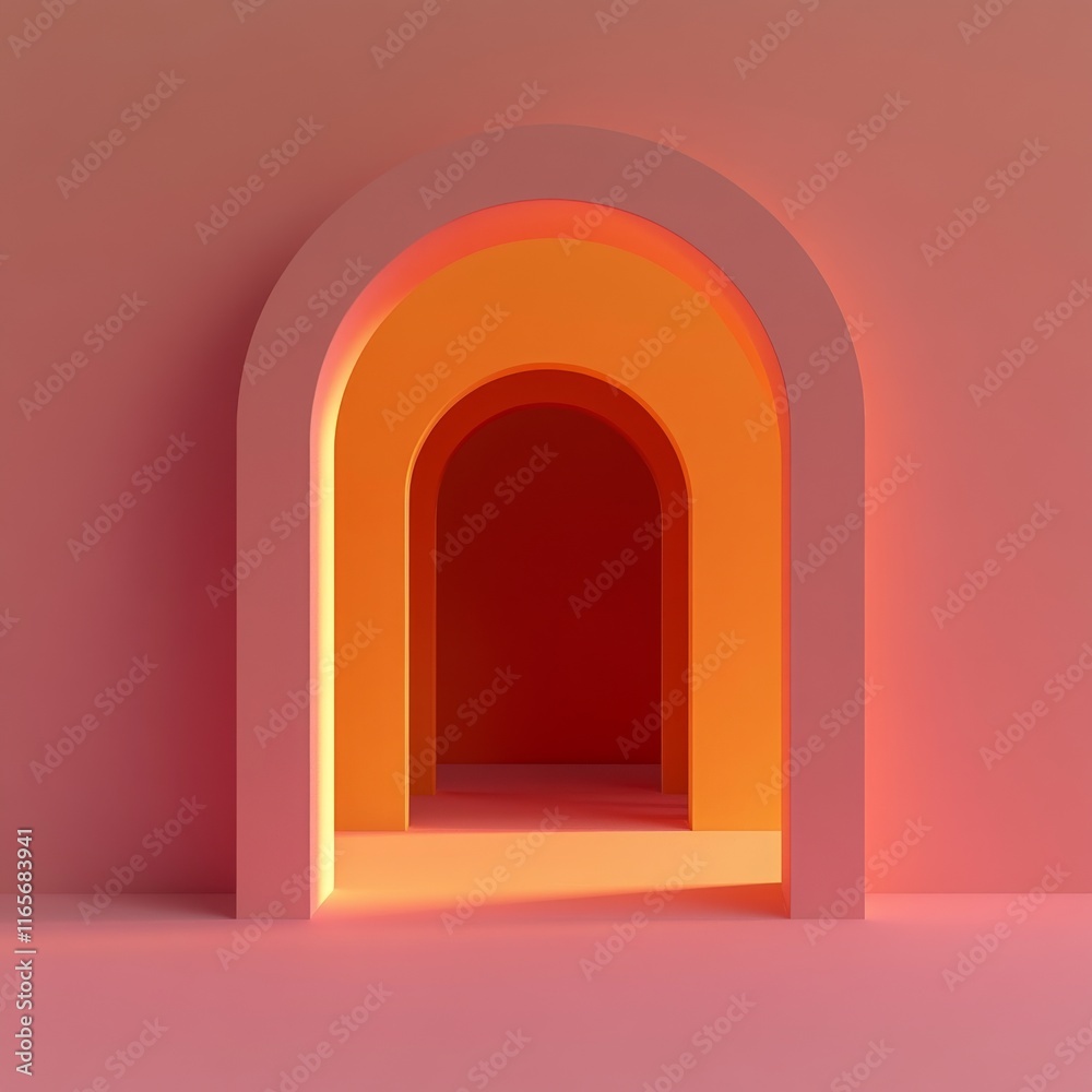 Fototapeta premium A minimalist composition of an archway with an orange gradient