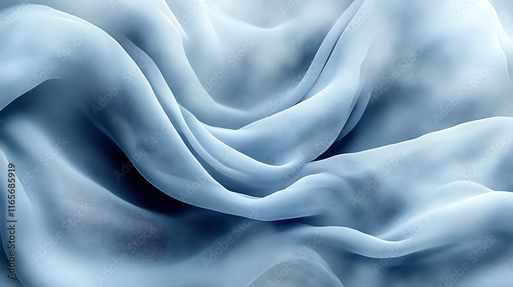 Obraz premium Draped Light Blue Fabric Soft Waves Texture