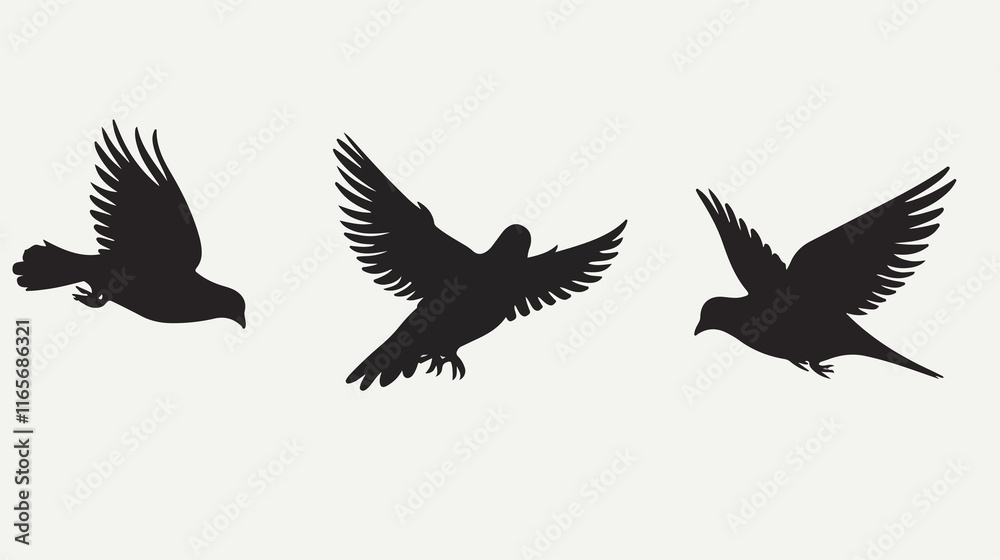 Fototapeta premium Pigeon silhouette, pigeon vector art illustration, perfect for nature, birds, or environmental themes.