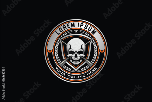 Amazing skull with cross rifle logo vector