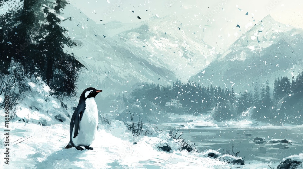 Obraz premium Penguin Waddling Through Snow