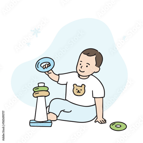 an illustration of a child playing ring stacking