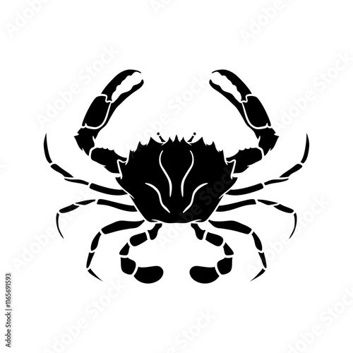 Sea crab silhouette isolated on white background. Seafood shop logo, signboard, restaurant menu, fish market, banner, poster design template.