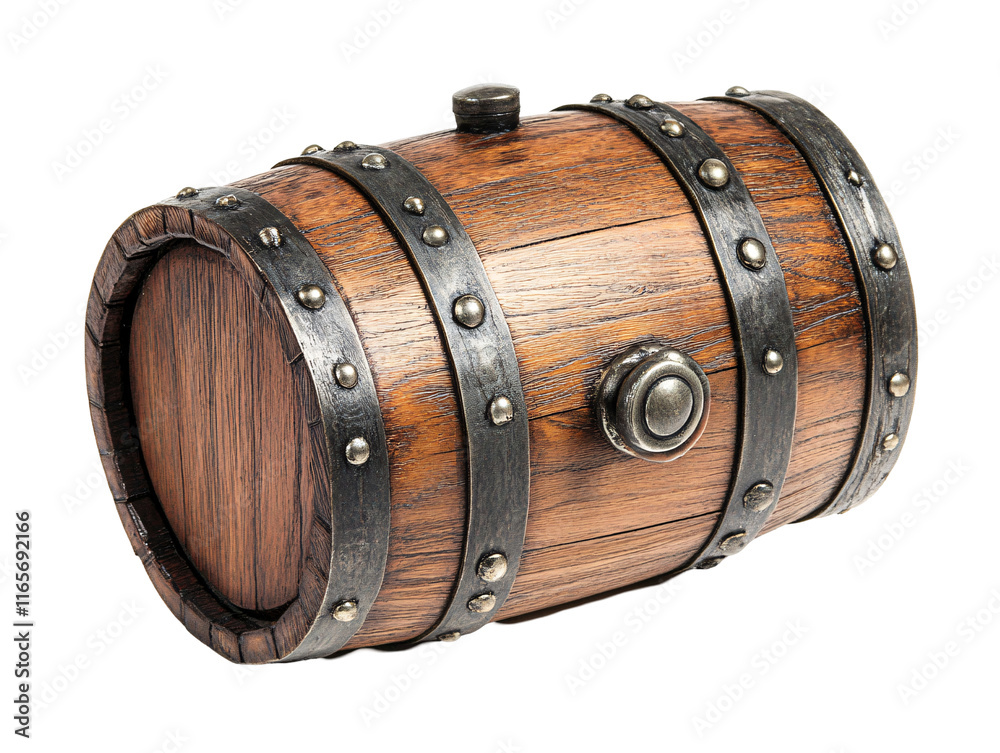 Isolated Small Barrel with Dark Metal Bands and Rivets Isolated Small Barrel with Dark Metal Bands and Rivets