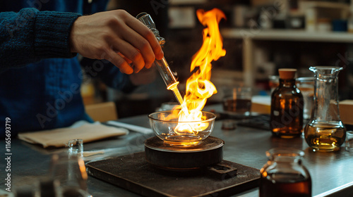 A step-by-step guide showing how to properly light a Bunsen burner, with safety precautions illustrated.