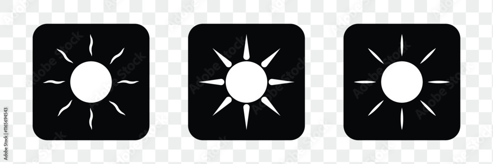 Sun icon set. Brightness flat icon. Solar icon. Decorative circle full. Vector illustration Sun icon set. Brightness flat icon. Solar icon. Decorative circle full. Vector illustration