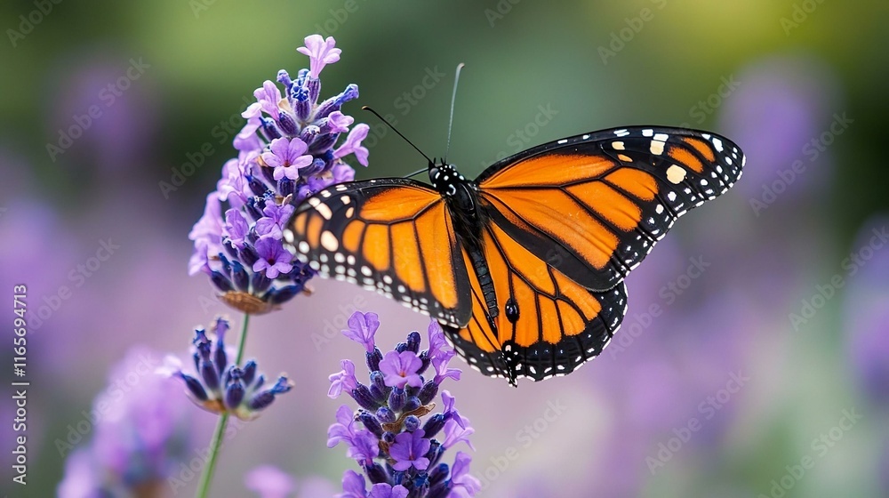 Purple blossoming Lavender and flying butterfly in nature Purple blossoming Lavender and flying butterfly in nature