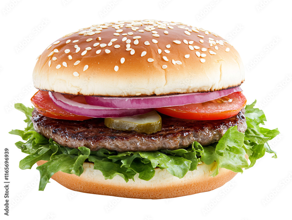 Isolated Classic Burger with Lettuce and Tomato Isolated Classic Burger with Lettuce and Tomato