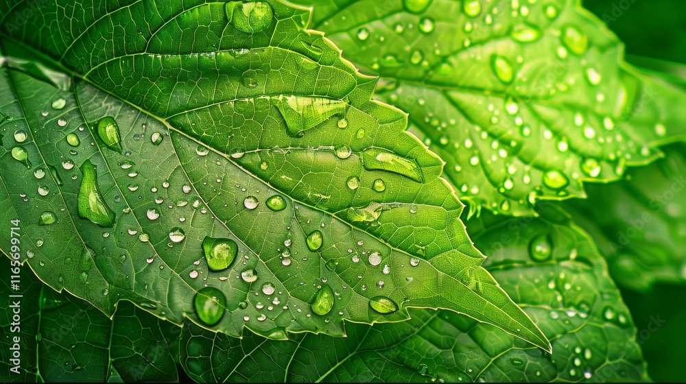 Fresh green leaf with water droplets macro photography nature botany environmental calm Fresh green leaf with water droplets macro photography nature botany environmental calm