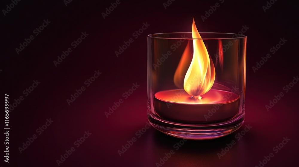 A smooth clipart of a stylized flame within a glass container, softly flickering, set on a deep burgundy background. Elegance and dynamic movement combined. A smooth clipart of a stylized flame within a glass container, softly flickering, set on a deep burgundy background. Elegance and dynamic movement combined.
