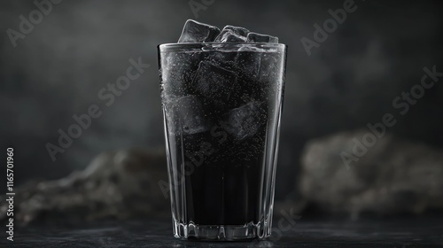 Mysterious Black Drink with Ice Cubes photo