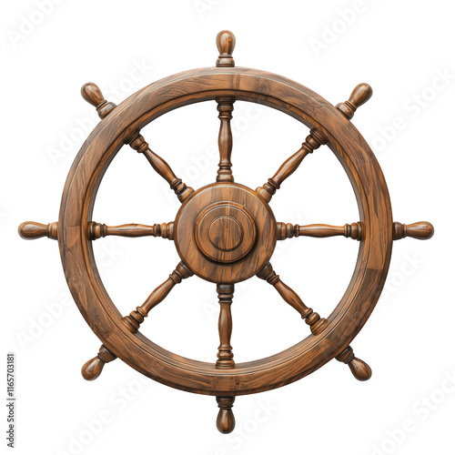 wooden ship steering wheel isolated on transparent background