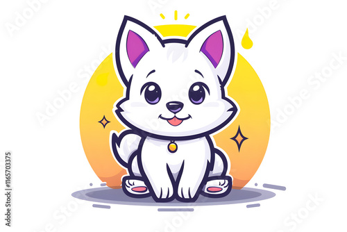 Cute Illustrated White Puppy Sitting Happily With a Bright Background photo