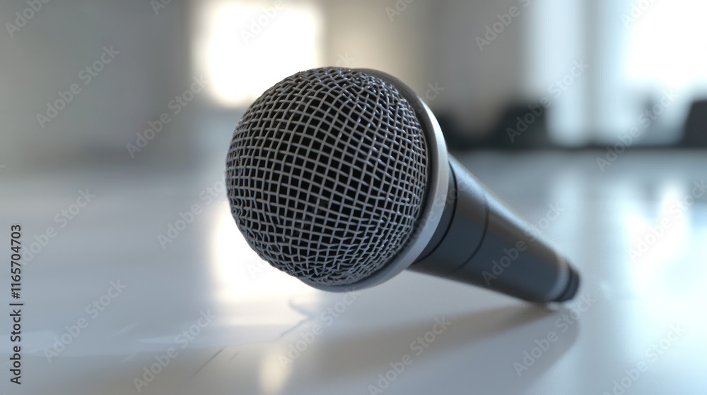 Close-up of a microphone on a white surface, showcasing its design and texture. The microphone is positioned slightly off-center, creating a dynamic composition. Close-up of a microphone on a white surface, showcasing its design and texture. The microphone is positioned slightly off-center, creating a dynamic composition.