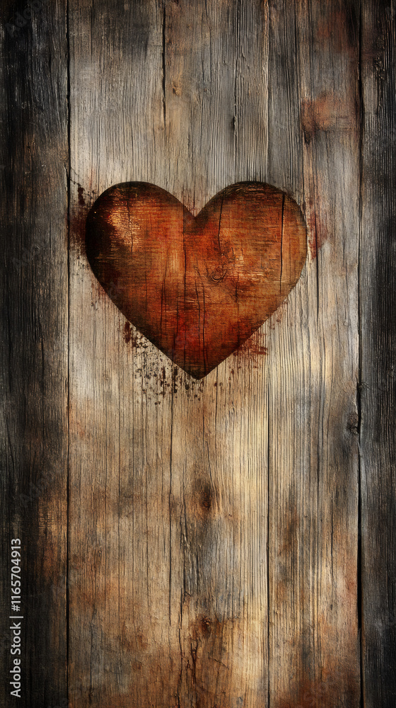 Heart shape carved into a rustic wooden door, perfect for Valentine's Day projects or as a background Heart shape carved into a rustic wooden door, perfect for Valentine's Day projects or as a background