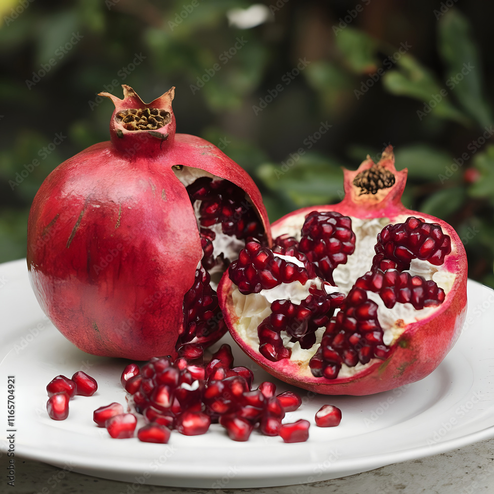 Delicious pomegranate seeds healthy fruit, red juicy pomegranate