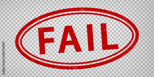 Fail stamp design on transparent background.  Grunge rubber  elliptical stamp with word Fail in red. Flat design. Vector illustration EPS10. 