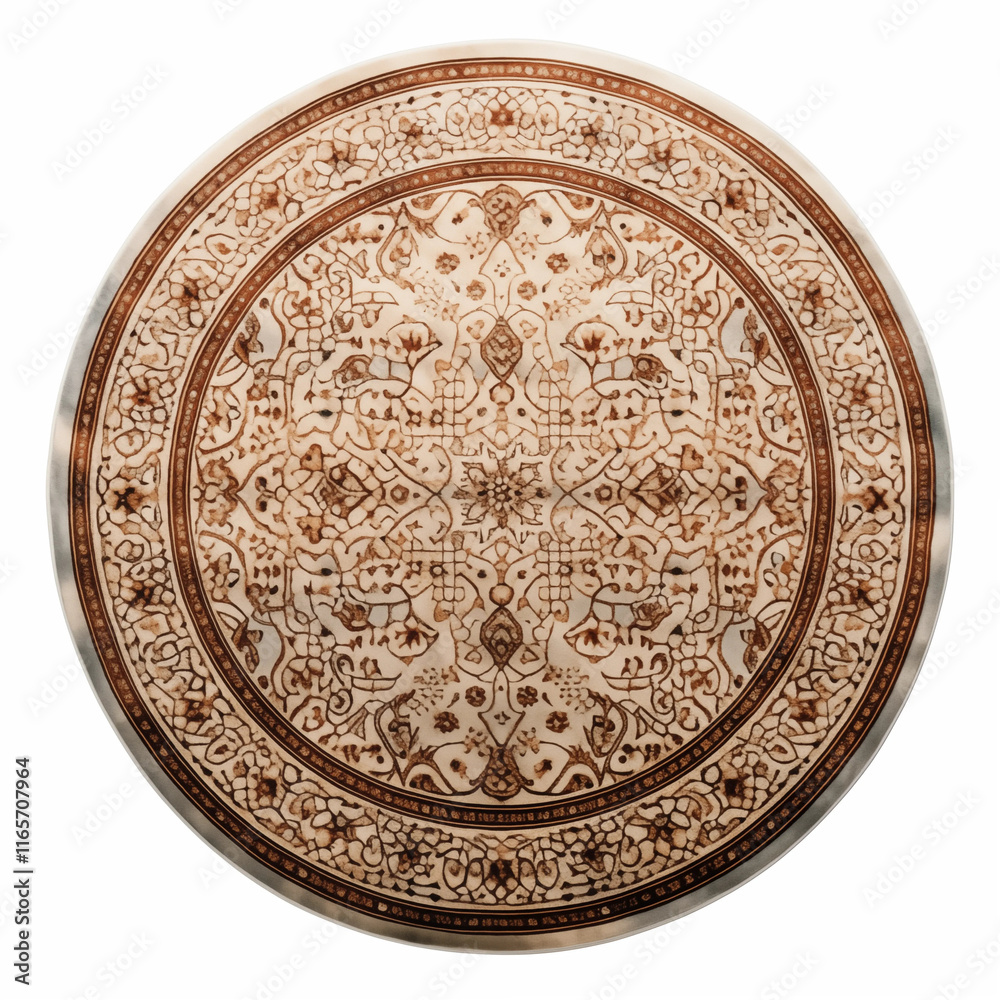 Fototapeta premium Round Rug Beige Brown Oriental Pattern Mandala Design Home Decor