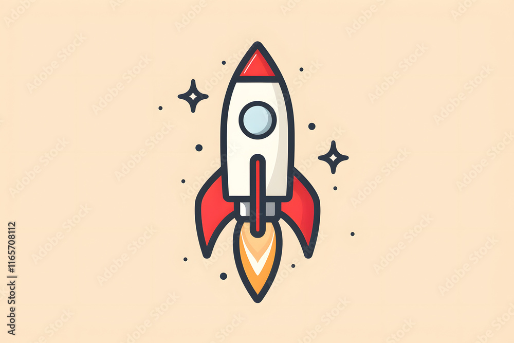 Rocket Launches Into Space With Bright Flames and Stars Around Rocket Launches Into Space With Bright Flames and Stars Around