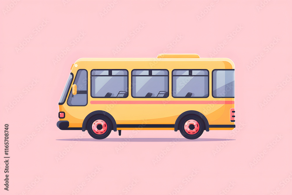 Colorful Yellow Bus Illustration on a Pink Background Colorful Yellow Bus Illustration on a Pink Background