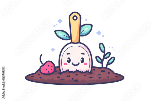 Gardening Utensil With Smiling Face Planting Sprout and Radish