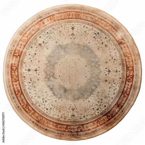 Round Rug Beige and Brown Mandala Design Vintage Style Carpet photo