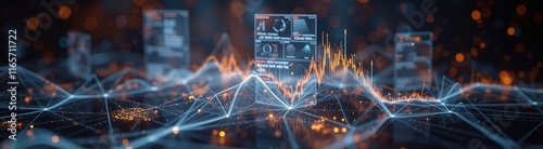 Futuristic data wave with glowing red and blue elements.