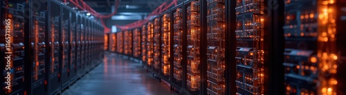 Illuminated data center with glowing server racks