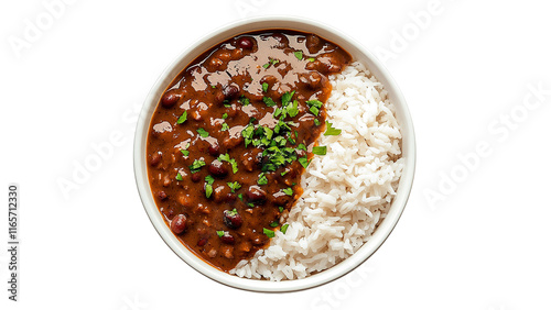 Red beans and rice, top-down view, cut out