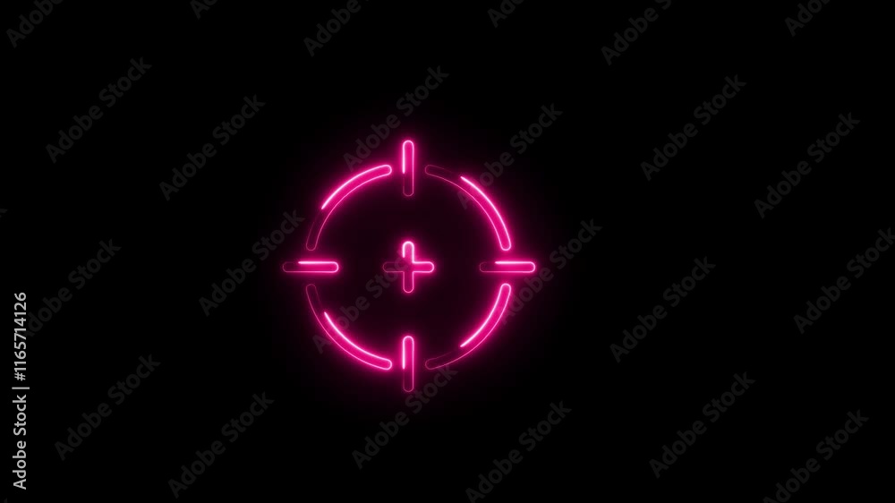 Neon aim cross, target search and aiming animation.neon target icon,looped animation. Cross hair, gun aim, sniper target,bulls eye,precise shoot,hunting,target audience.