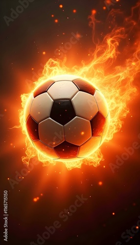 Soccer Ball in Fiery Flames, energy of the game, sport, competition, tournament, championship, victory, motivation