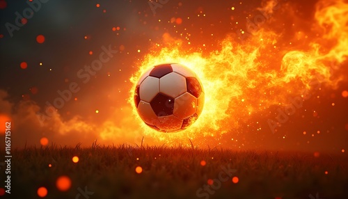 Soccer Ball in Fiery Flames, energy of the game, sport, competition, tournament, championship, victory, motivation