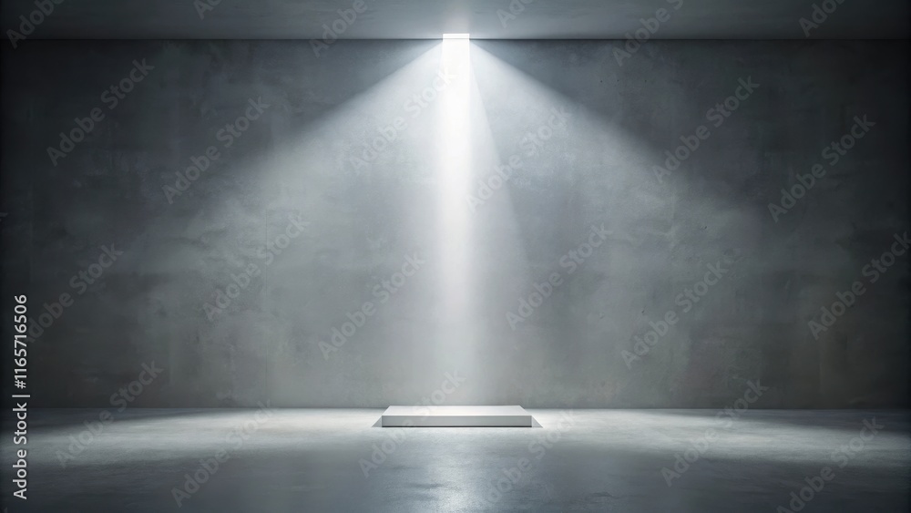 Obraz premium Illuminated Platform in a Dark Room with Concrete Walls