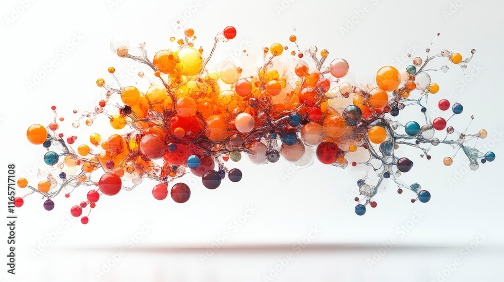 Molecular model structure made from colored balls and sticks, floating against a pure white background Molecular model structure made from colored balls and sticks, floating against a pure white background