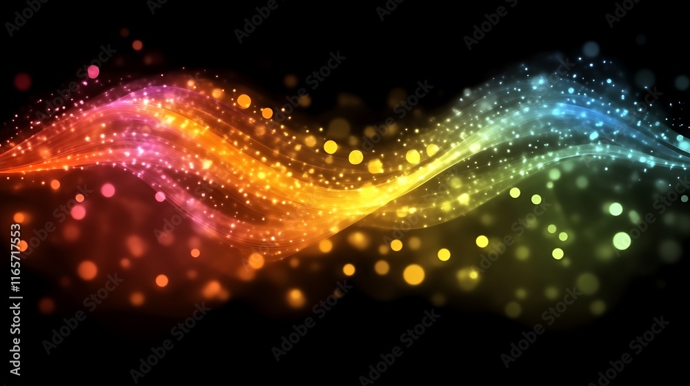 Abstract Rainbow Light Waves with Sparkling Particles Abstract Rainbow Light Waves with Sparkling Particles