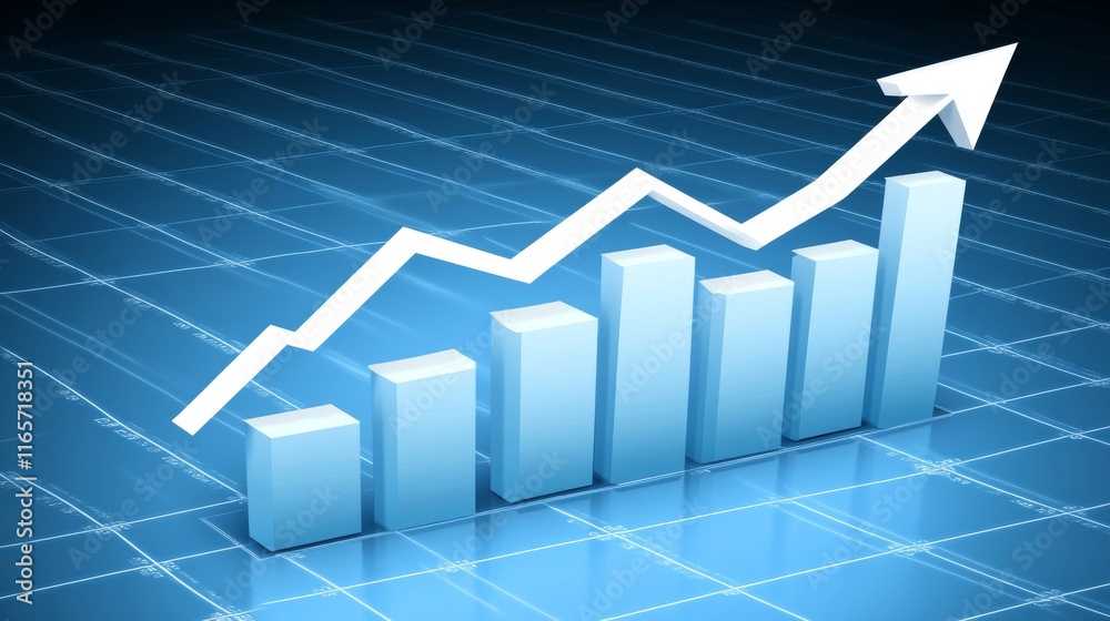 Fototapeta premium Financial Growth Cyan Upward Trending Bar Chart Representing Investment Success on Grid Background