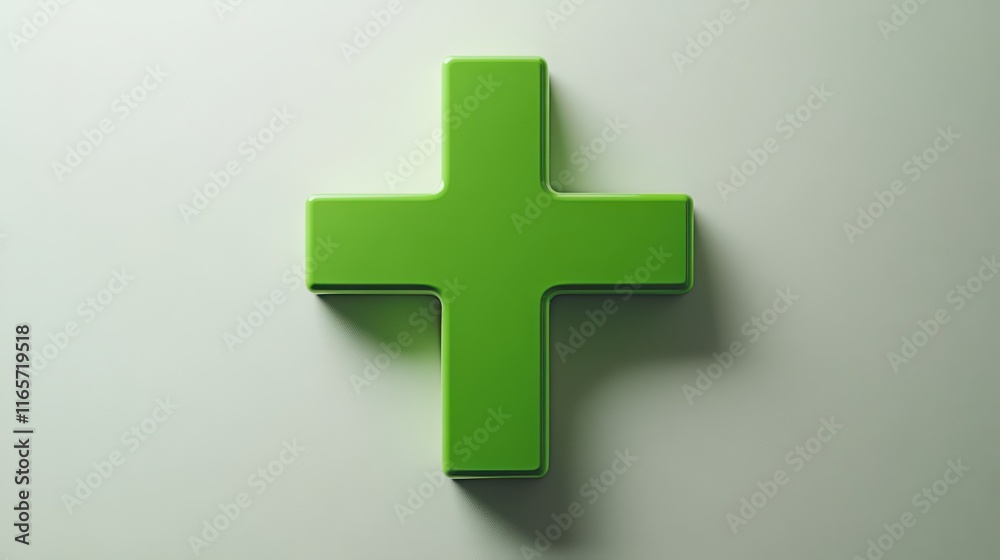 Obraz premium Vibrant green plus sign set against a muted background, symbolizing positivity and healing