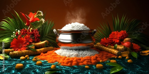  Thaipongal 2025 with vibrant decorations, Tamil culture  Vibrant Thaipongal Designs poster