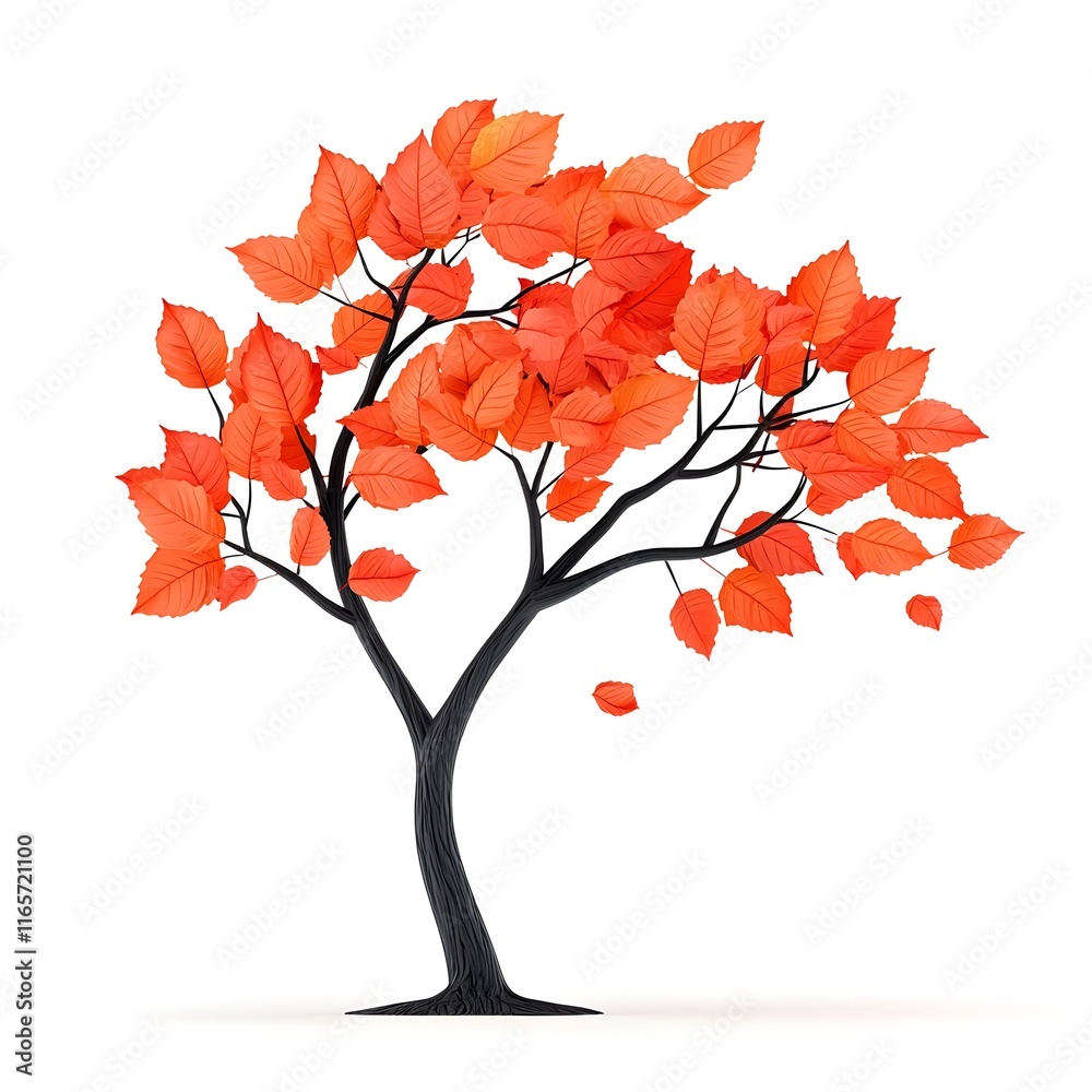 Fototapeta premium Tree with red leaves is shown on a white background