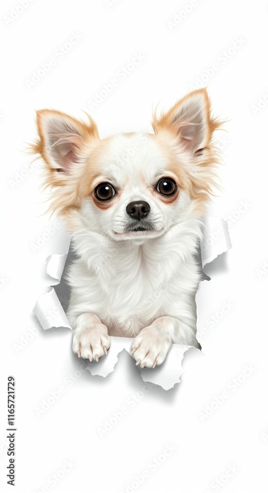 Adorable Chihuahua Breaking Through Torn Paper - Isolated Illustration of a Small Dog Adorable Chihuahua Breaking Through Torn Paper - Isolated Illustration of a Small Dog