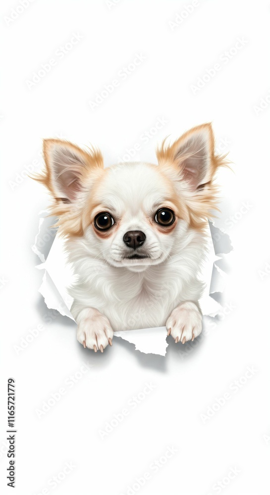 Adorable Chihuahua Breaking Through Torn Paper - Isolated Illustration of a Small Dog Adorable Chihuahua Breaking Through Torn Paper - Isolated Illustration of a Small Dog